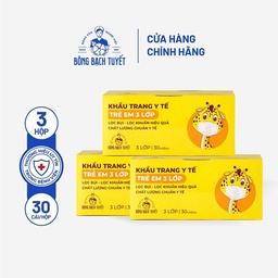 KHẨU TRANG BÔNG BẠCH TUYẾT TRẺ EM 3 LỚP CHO BÉ 6 -11 TUỔI (30 CÁI/ HỘP)